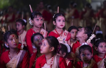 Paricipants in a Bihu dance workshop ahead of Rongali Bihu Festival, in Guwahati, India on 8 April
