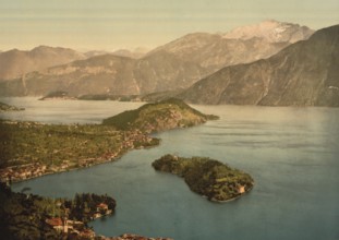 Tremezzina Bay, Lake Como, Italy, Historical, digitally restored reproduction from a 19th century