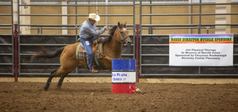 Oklahoma City, Oklahoma, The barrel racing event at the Great Plains Rodeo, an annual gay rodeo