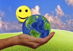 Symbolic image, smiley face for Europe, world, Germany, Bundestag, new government 2025, sign with a