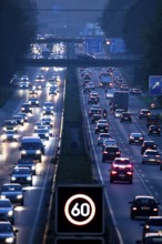 Motorway A40, Ruhrschnellweg, near Bochum, heavy evening traffic, in front of the motorway junction