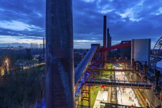 The ice rink at the Zollverein coking plant, Zollverein Coal Mine World Heritage Site, on the left