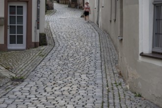 Street paved with basalt stones in the old town centre, Kulmbach, Upper Franconia, Bavaria,
