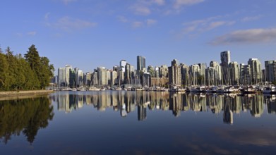 Vancouver skyline with Coal Harbour, photographed from Stanley Park, Vancouver, Canada, North