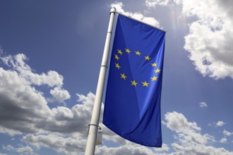 Flag of the European Union in front of a blue sky