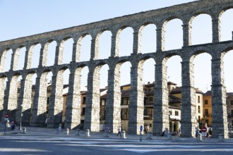 Roman aqueduct at the Plaza de Azoguejo, Segovia, province of Segovia, Castile and Leon, Spain,