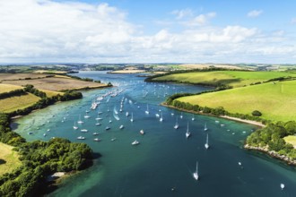 Salcombe and Mill Bay over Kingsbridge Estuary from a drone, Batson Creek, Southpool Creek, Devon,