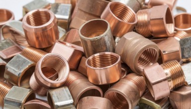 Material, metal, copper, a large quantity of copper fittings and pipe sections