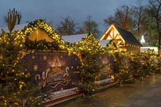 Stalls with Christmas decorations, Christmas market at Charlottenburg Palace, Blue Hour, Berlin,