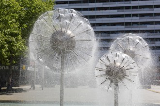 Dandelion fountain in the Prager Straße pedestrian zone, Dresden, Saxony, Germany, Europe