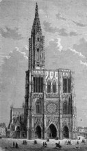 The cathedral in Strasbourg, Alsace, France, in 1885, Historical, digital reproduction of an