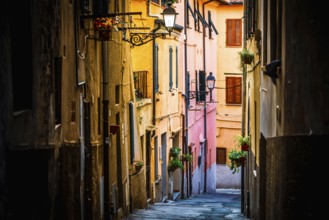 Alley with colourful houses, city, Mediterranean, urban, tourism, travel, architecture, in