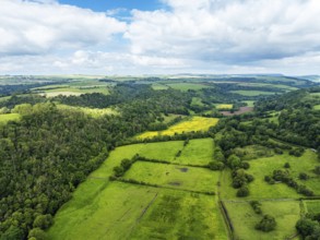 Farms and Fields over Rievaulx Village from a drone, North York Moors National Park, North