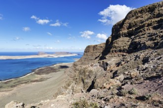 Risco de Famara cliff, view of the island of La Graciosa, Lanzarote, Canary Islands, Spain, Europe