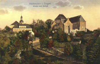 Historical postcard, picture postcard, Wolkenstein in the Erzgebirge, Saxony, Germany, digitally