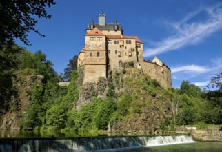 Kriebstein Castle, hilltop castle or Spornburg from the late Middle Ages on the River Zschopau,