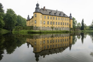 Moated castle, Schloss Dyck, Jüchen, Lower Rhine, North Rhine-Westphalia, Germany, Europe