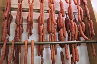Air-dried sausage in a butcher's shop