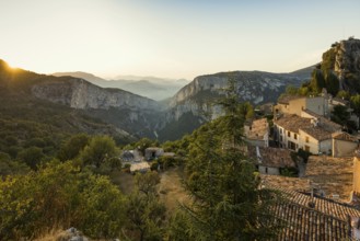 Mountain village, sunrise, Rougon, Verdon Gorge, Gorges du Verdon, Alpes-de-Haute-Provence