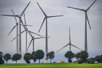 Wind farm east of Paderborn, on the B64 federal highway, North Rhine-Westphalia, Germany, Europe