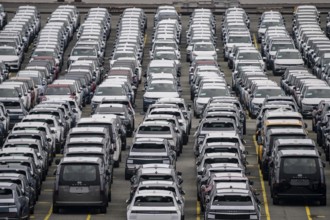 Parking space for import vehicles, hundreds of Hyundai Ioniq, electric cars, waiting for onward