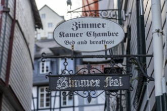 Hotel, Signs, Rooms available, Bed and Breakfast, Monschau, Old Town, Eifel, North