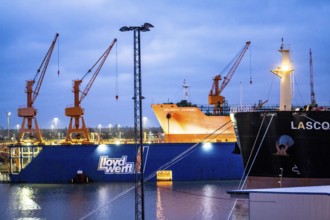 Lloyd Werft, dry dock, freighter Atlantic Journey, shipyard in the overseas harbour of Bremerhaven,