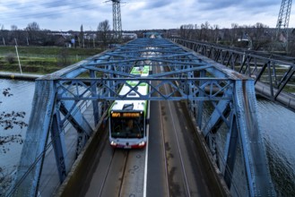 The Rhine-Herne Canal in Oberhausen, bus and tram bridge, North Rhine-Westphalia, Germany, Europe
