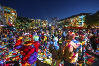 Essen Light Festival, in the city centre, light art on Kennedyplatz, the Berlin artist Daniel