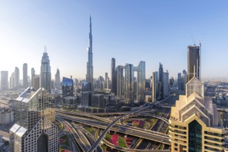 Burj Khalifa tallest building in the world from above in Downtown Dubai, United Arab Emirates, Asia