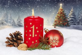 First 1st Advent with candle Christmas Christmas card for Christmas time with text free space