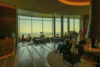 Hotel Five Stars Bürgenstock with Restaurant over Lake Lucerne and Mountain in Sunny Day in