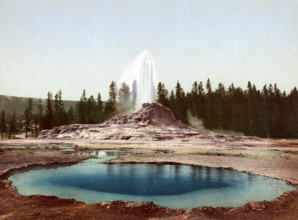 The Castle Geyser, Yellowstone National Park, United States, 1890, Historic, digitally restored