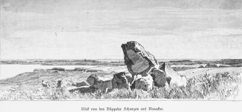 Dybbøl, Düppeler Schanzen with Broager, Sonderburg, Flensburg Fjord, Jutland, Denmark, debris,
