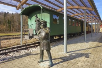 Durlesbach railway station, opened in 1849 and decommissioned in 1984, railway monument, railway