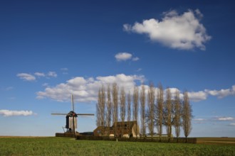 Historic Düppelsmühle, trestle windmill on a ridge near Titz, Düren district, Lower Rhine, North