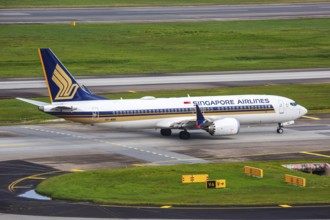 A Boeing 737 MAX 8 aircraft of Singapore Airlines with the registration 9V-MBK at Changi Airport,