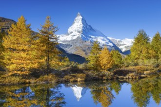 Matterhorn and Lake Grindji, Valais, Switzerland, Europe
