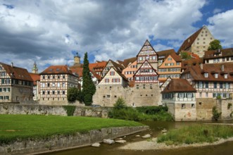 Europe, Germany, Baden-Württemberg, Schwäbisch Hall, an der Kocher, View from Unterwöhrd to the old