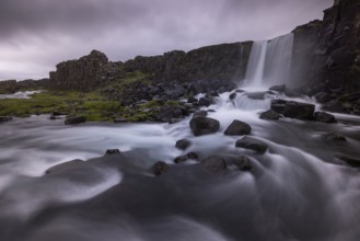 Oxarafoss, waterfall in Thingvellir National Park, interface of the European and North American