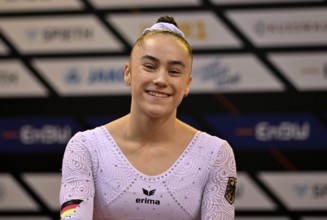 Madita Mayr GER Portrait smiles Gymnastics, EnBW DTB-Pokal, Porsche-Arena, Stuttgart,