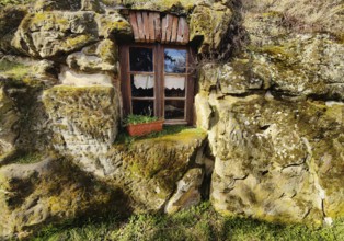 Cave flats in Langenstein, district of Halberstadt, Harz county, Saxony-Anhalt, Germany, Europe