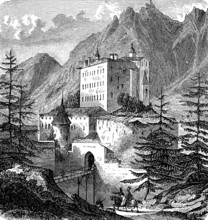 Ambras Castle near Innsbruck, Austria, in 1883, Historical, digital reproduction of an original