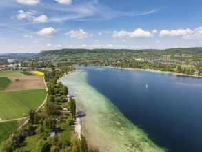Aerial view of Lake Rhine, Untersee, Lake Constance, near Eschenz, on the right the Höri peninsula