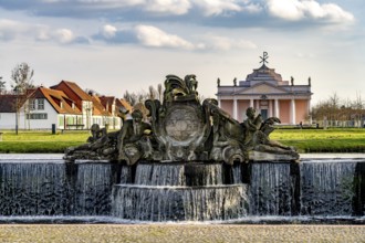 The large cascade in the palace park and the Ludwigslust town church, Mecklenburg-Vorpommern,