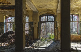 Interior view, former Alpine house on the historic site of the tuberculosis sanatorium in Beelitz,