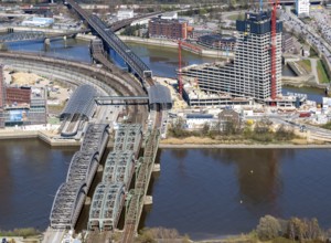 Elbtower, S-Bahn, structural damage, aerial view, Hamburg, Germany, Europe