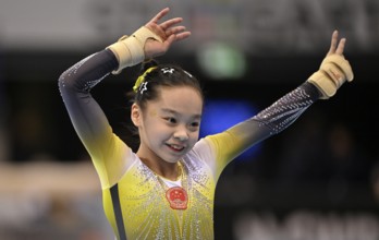Ziyue Qin CHN Floor Action Gymnastics, EnBW DTB-Pokal, Porsche-Arena, Stuttgart, Baden-Württemberg,