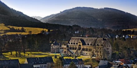 Overview with the Imperial Palace of Goslar at Rammelsberg, UNESCO World Heritage Site, Harz