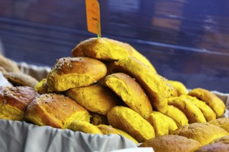 Pastries, market stall, weekly market market in Arrecife, Lanzarote, Spain, Europe